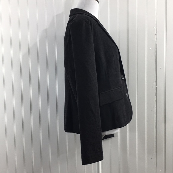 Chicos Jacket Women’s medium Black Cotton Blazer Chico’s 1 Two Button Front work - Picture 2 of 11
